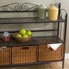 Metal Kitchen Baker's Rack with Three Rattan Drawers