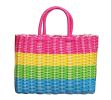 Colorful Woven Shopping Basket Woven Tote Bag Shower Basket, Pink Handles