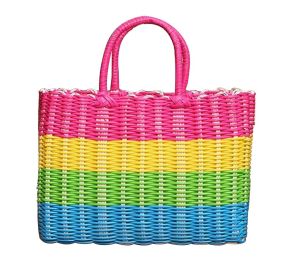 Colorful Woven Shopping Basket Woven Tote Bag Shower Basket, Pink Handles