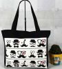 Lovely Shoulder Portable Shopping Bag File Archive Bags Stripe Black Beard