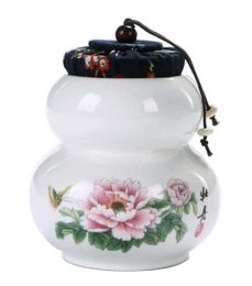 [Gourd Peony] Ceramic Tea Canister Portable Coffee Jar Sealed Tea Caddy