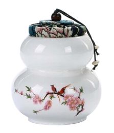 [Gourd Flower] Ceramic Tea Canister Portable Coffee Jar Sealed Tea Caddy