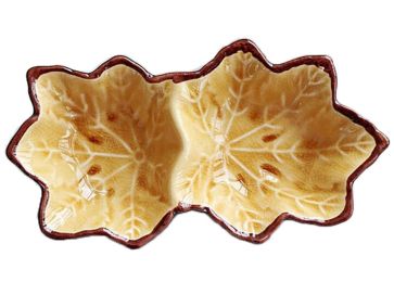 Set of 2, Maple Leaf Design Porcelain Saucer Sauce Dishes