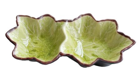 Porcelain Saucer Plates Maple Leaf Design Dishes, Green, 2PCS