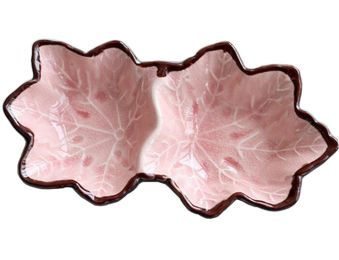 Pink Porcelain Saucer Maple Leaf Design Small Salad Saucer, 2PCS