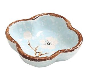[Blue] 4PCS Ceramic Sauce Dishes Rose Restaurant Tableware