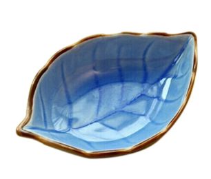 Set of 4 Zakka Multi-Purpose Leaf-Shaped Sauce Dishes 11x7cm [Blue]