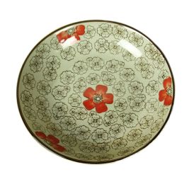 Set Of 4 Zakka Asian Style Round Ceramic Sauce Dishes [Red Flower]