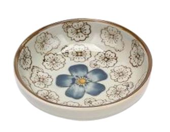 Set Of 4 Zakka Asian Style Round Ceramic Sauce Dishes [Blue Flower]