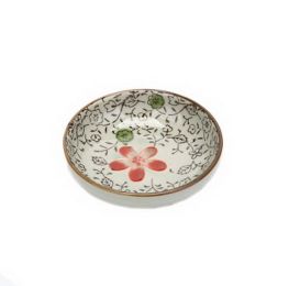 Set Of 4 Zakka Asian Style Round Ceramic Sauce Dishes [Flower]