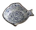 Set Of 4 Zakka Asian Style Fish-Shaped Ceramic Sauce Dishes [Blue Flower]