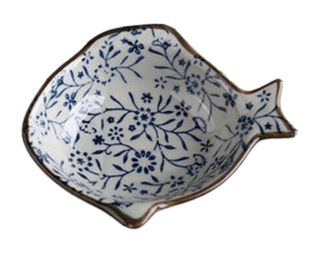 Set Of 4 Zakka Asian Style Fish-Shaped Ceramic Sauce Dishes [Blue Flower]