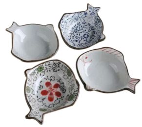 Set Of 4 Zakka Asian Style Fish-Shaped Ceramic Sauce Dishes [Mixture]