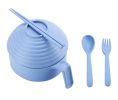 Creative Noodle/Soup/Fruit Handle Bowl with Lid A Set of Tableware Blue