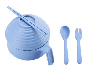 Creative Noodle/Soup/Fruit Handle Bowl with Lid A Set of Tableware Blue