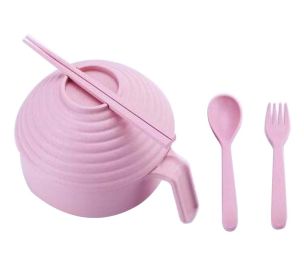 Creative Noodle/Soup/Fruit Handle Bowl with Lid A Set of Tableware Pink