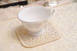 Set of 4 Classic Gold Flowers Square Fabrics Coasters 11x11cm [White]