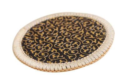 Set of 4 Classic Gold Flowers Round Fabrics Coasters 11x11cm [Black]