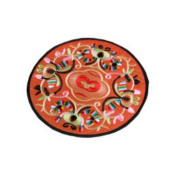 Set of 4 High Quality Embroidery Coaster Chinese Style Round Place Mat Orange