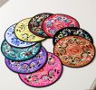 Set of 4 High Quality Embroidery Coaster Chinese Style Round Place Mat Orange