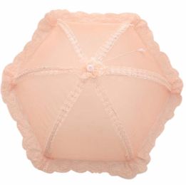 Practical Kitchen Supplies Lace Round Cover Foldable Food Cover/Tent Pink