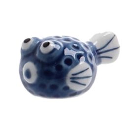 Japanese Style Blue Puffer Hand-painted Ceramics Chopsticks Holders Set of 2